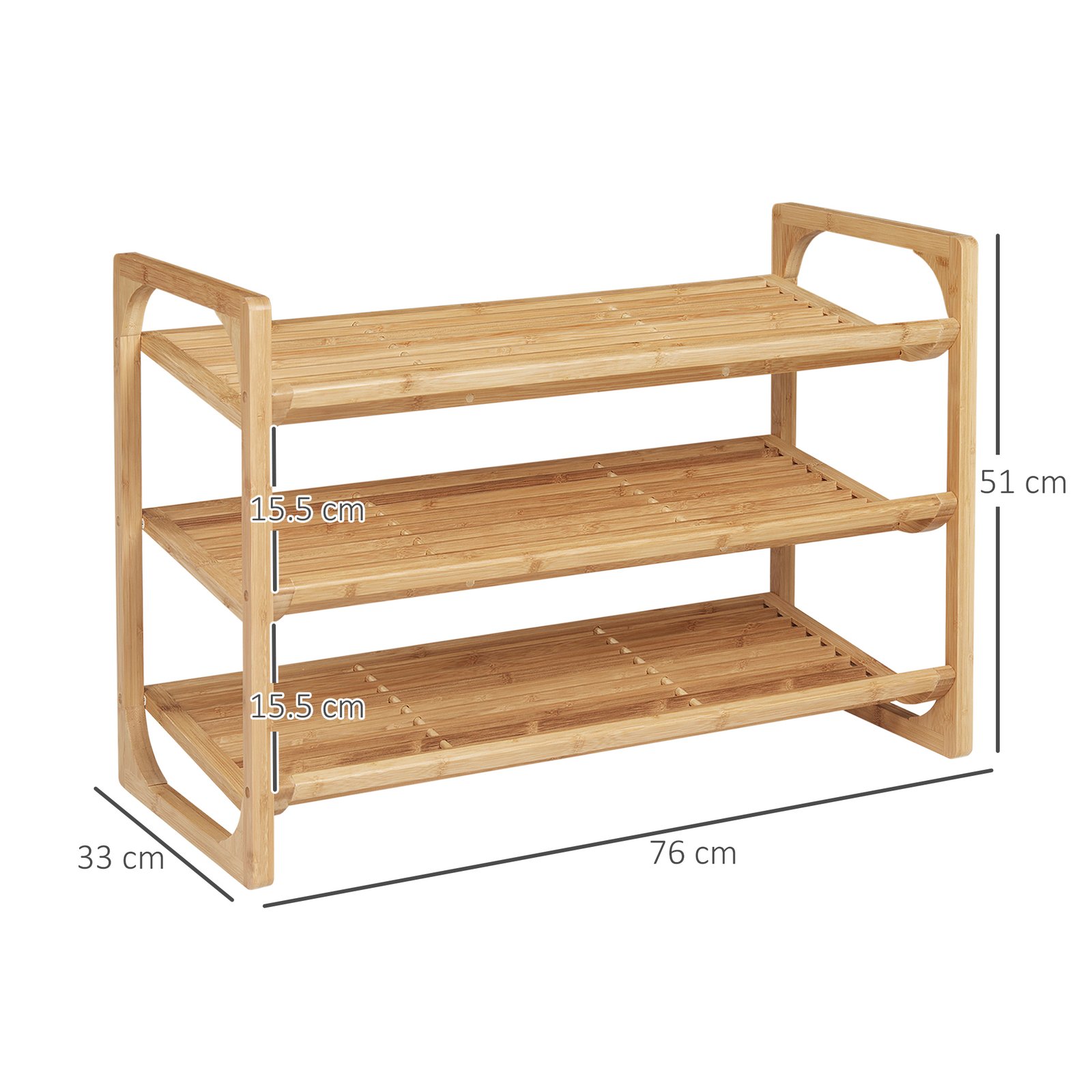 HOMCOM 3-Tier Shoe Rack, Bamboo Shoe Storage Organizer with Slatted Shelves, Free Standing Shoe Shelf Stand for 9 Pairs of Shoes for Entryway, Hallway, Natural - Image 3