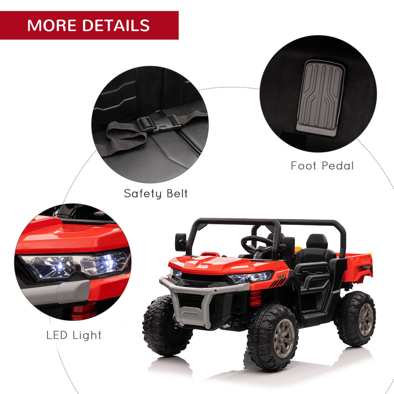 HOMCOM 12V 2 Seater Kids Electric Ride-On Car with Electric Bucket, Remote Control - Red - Image 8