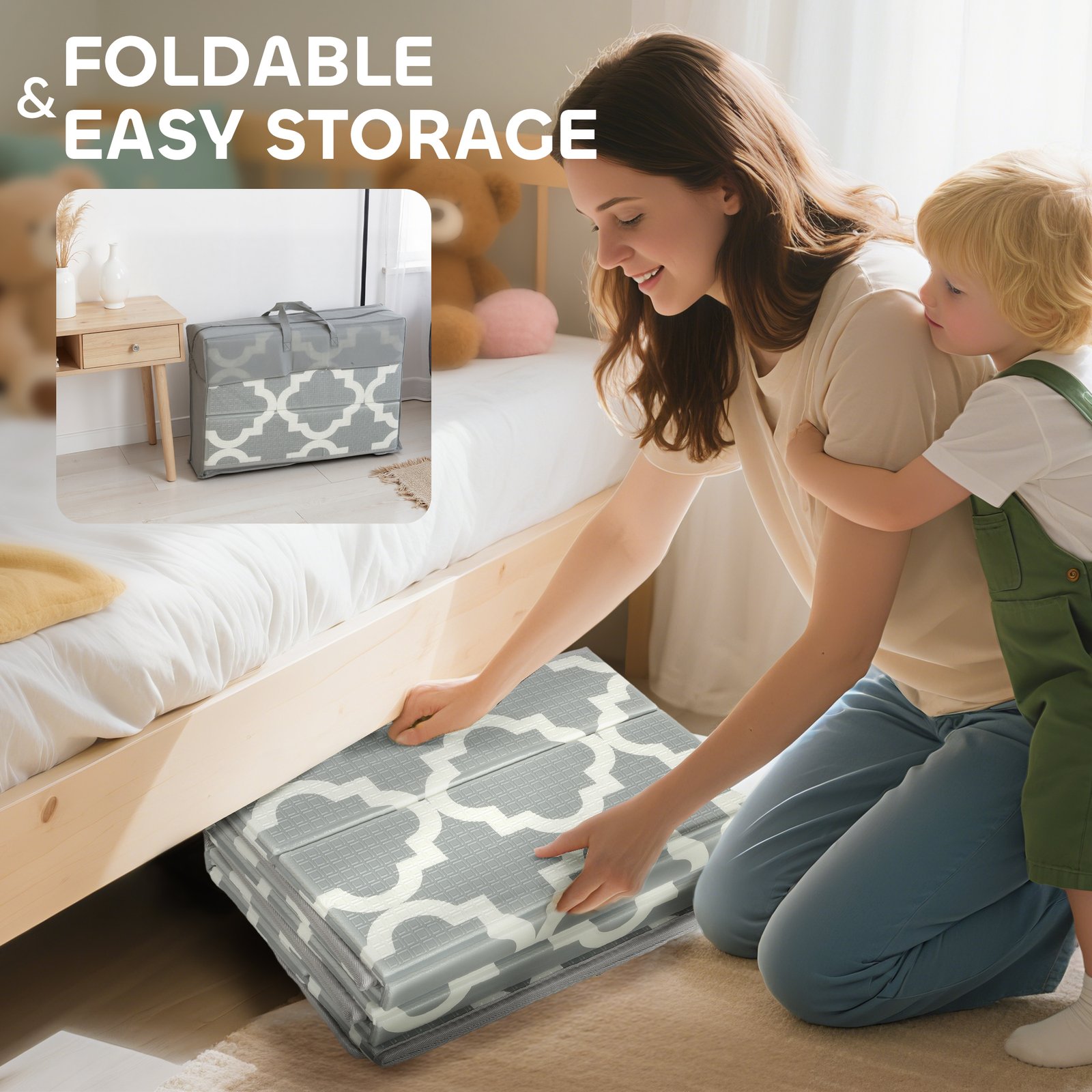 AIYAPLAY Foldable Baby Play Mat, Baby Playpen, Reversible Foam Playmat, Floor Mats for Toddlers, Traffic and Grey Diamond Theme - Image 8