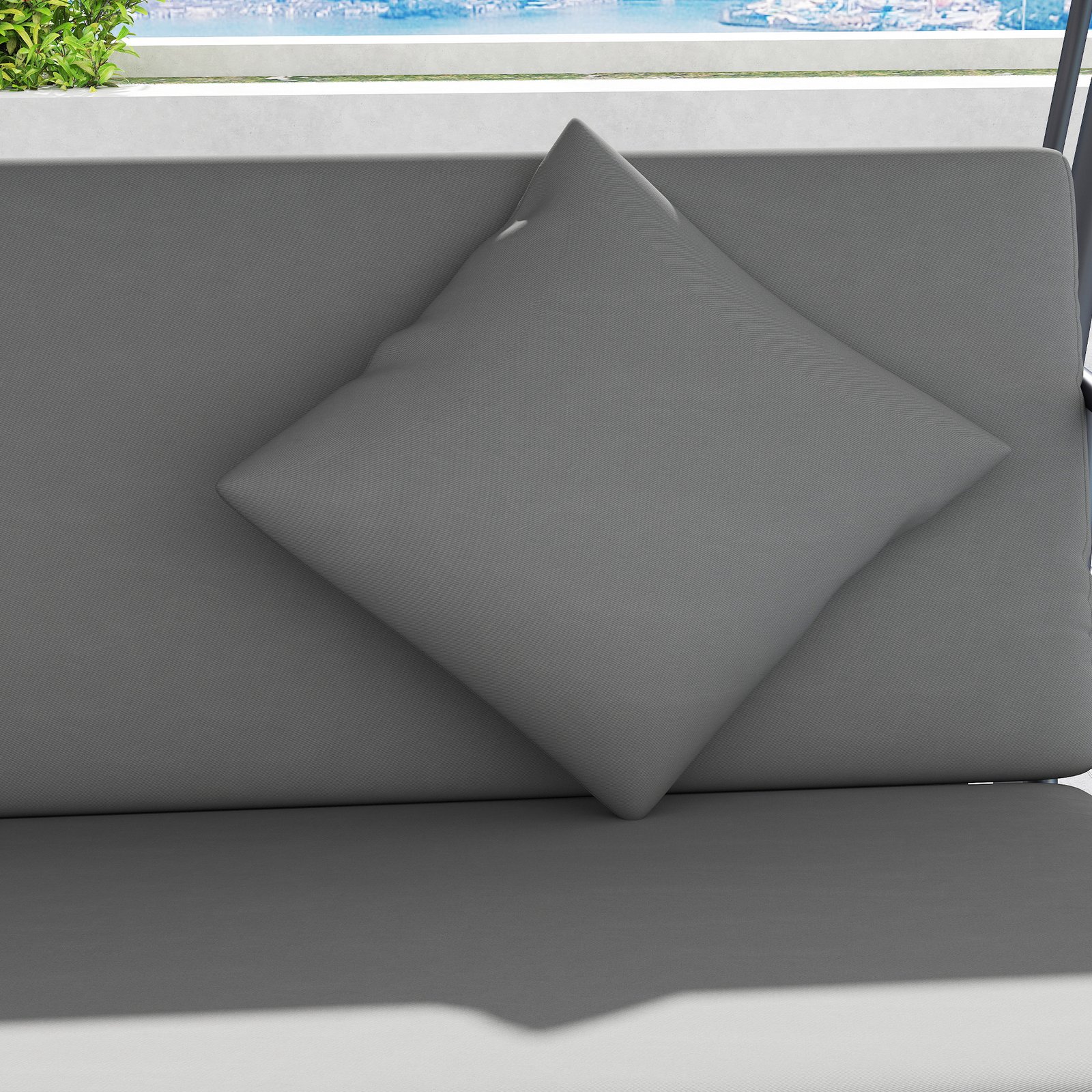 Outsunny Outdoor 2-in-1 Swing Chair Lounger 3 Seater Garden Swing Seat Bed Convertible Tilt Canopy W/ Cushion, Light Grey - Image 9