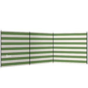 Outsunny 4 Pole Camping Windbreaks, Beach Wind Shield Shelter with Carry Bag and Steel Poles, 540cm x 150cm, Army Green