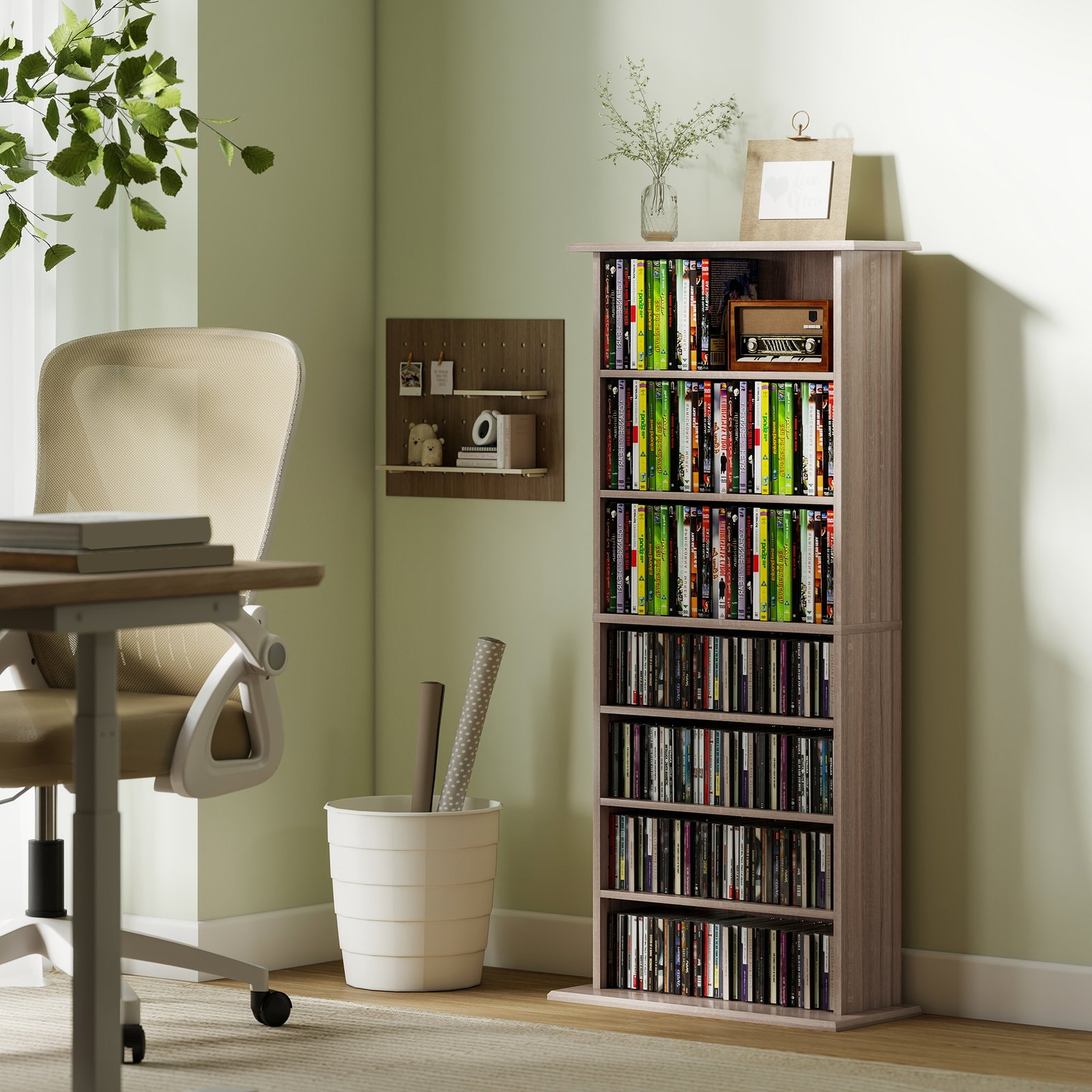 HOMCOM 360 CD Storage Unit - Natural Wood Finish - Image 2