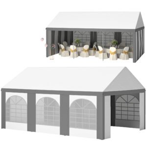 Outsunny 6 x 4m Galvanised Party Tent, Marquee Gazebo with Sides, Six Windows and Double Doors, for Parties, Wedding and Events