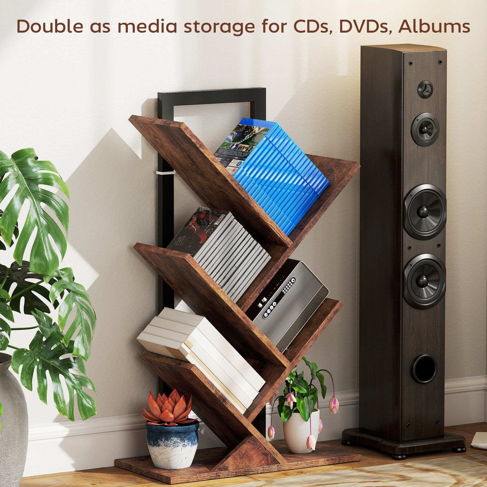 HOMCOM Four-Section Tree Bookcase - Wood-Effect - Image 6