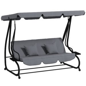 Outsunny Three-Person garden Swing Chair, with Adjustable Canopy - Light Brown
