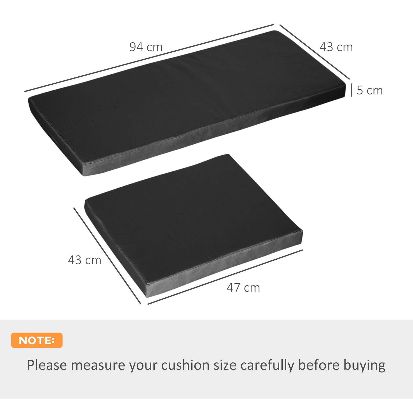 Outsunny Outdoor Seat Cushion Pads for Rattan Furniture, 3 PCs Garden Furniture Cushions, Black - Image 3