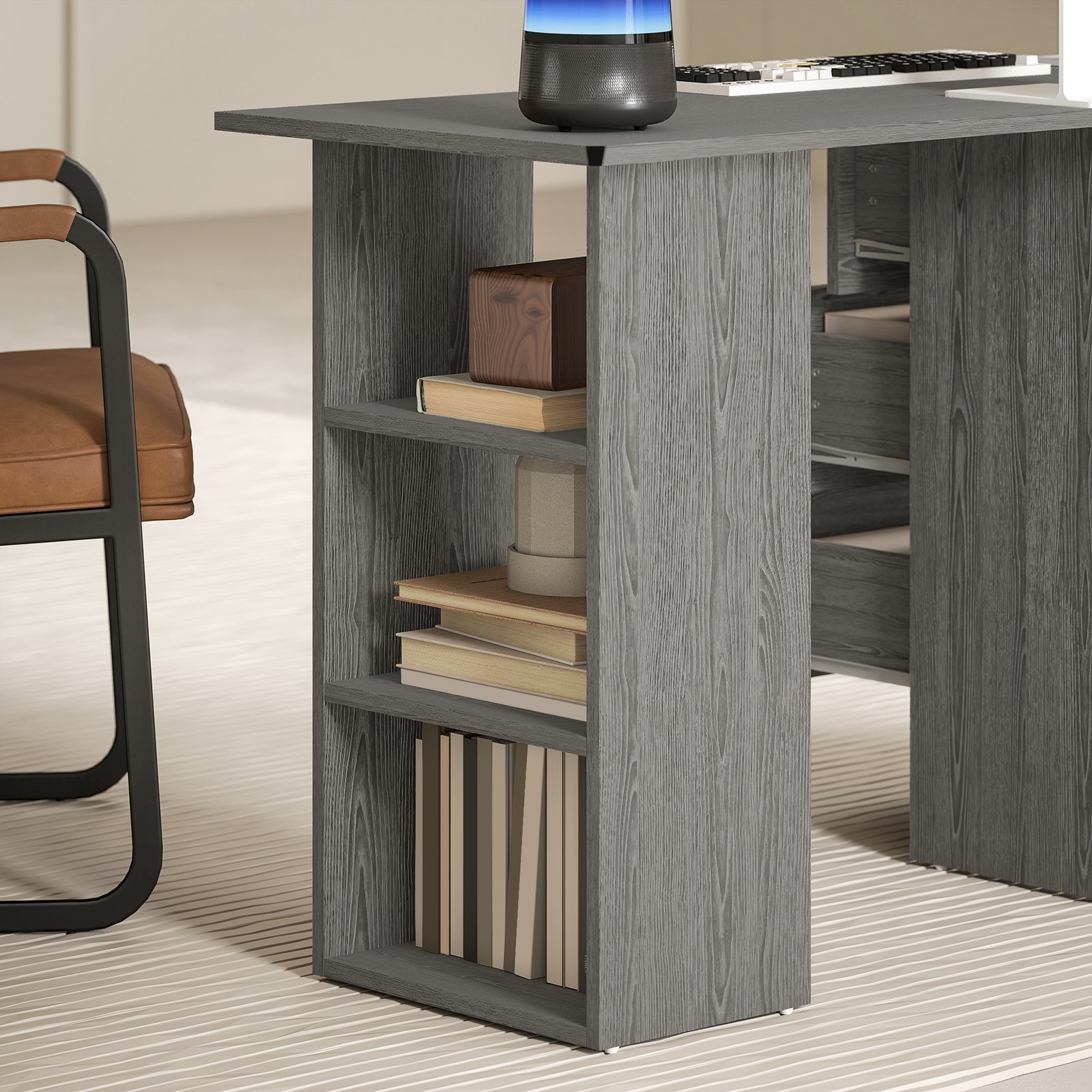 HOMCOM Computer Desk with Drawers, Home Office Desk, Writing Table, PC Workstation with 3 Storage Shelves for Working, Study, 120 x 49 x 72 cm, Grey - Image 8