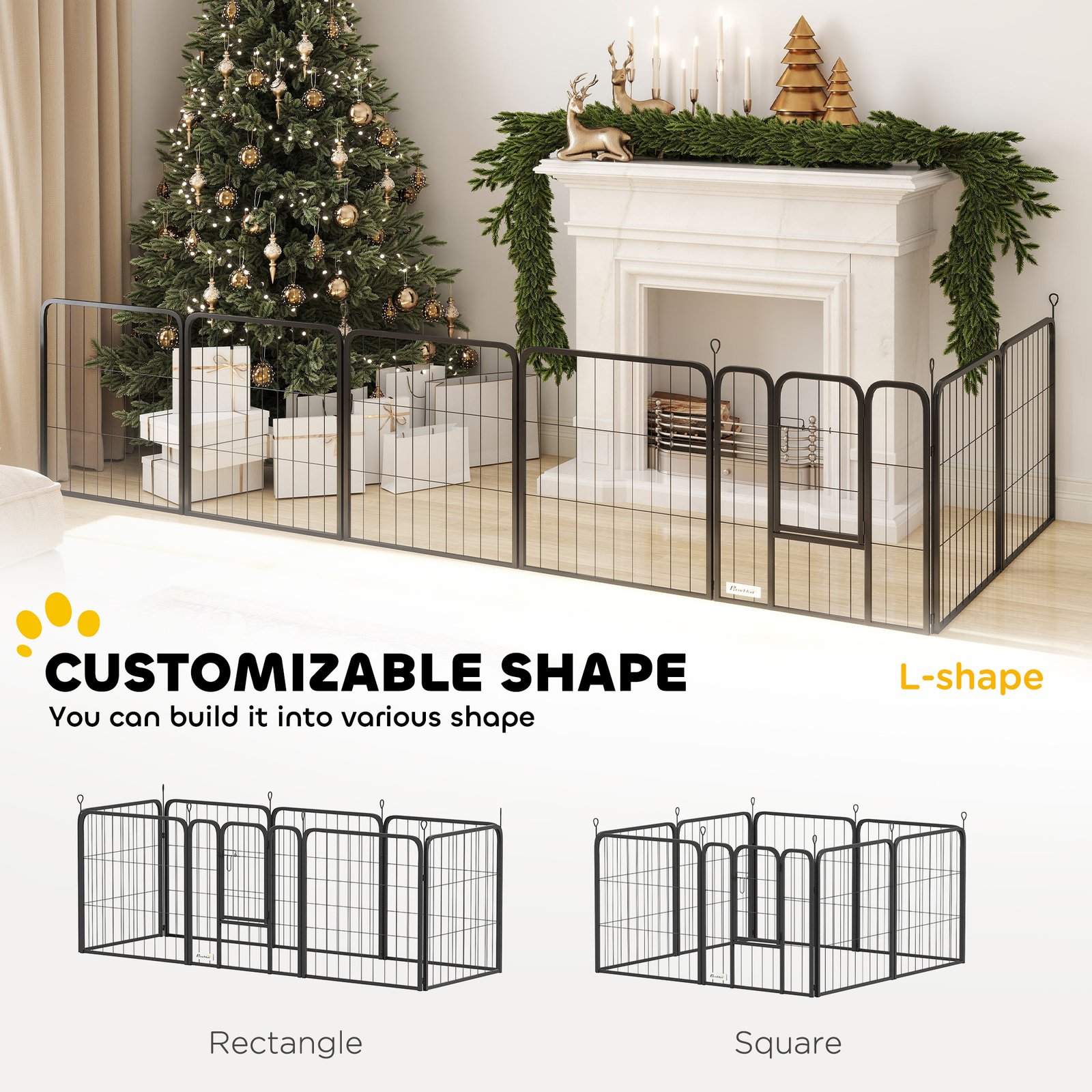 PawHut Eight-Panel Dog Playpen with Door, for Large Dogs, Indoors, Outdoors, 60cm Tall, Black - Image 4