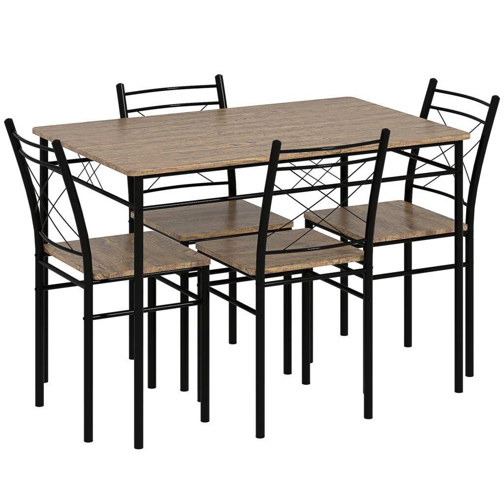 HOMCOM Five-Piece Minimal Dining Set – Oak-Effect/Black