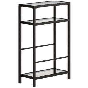 HOMCOM 3-Tier Side Table, Narrow End Table with Storage Shelf and Tempered Glass Tabletop for Small Spaces, Black
