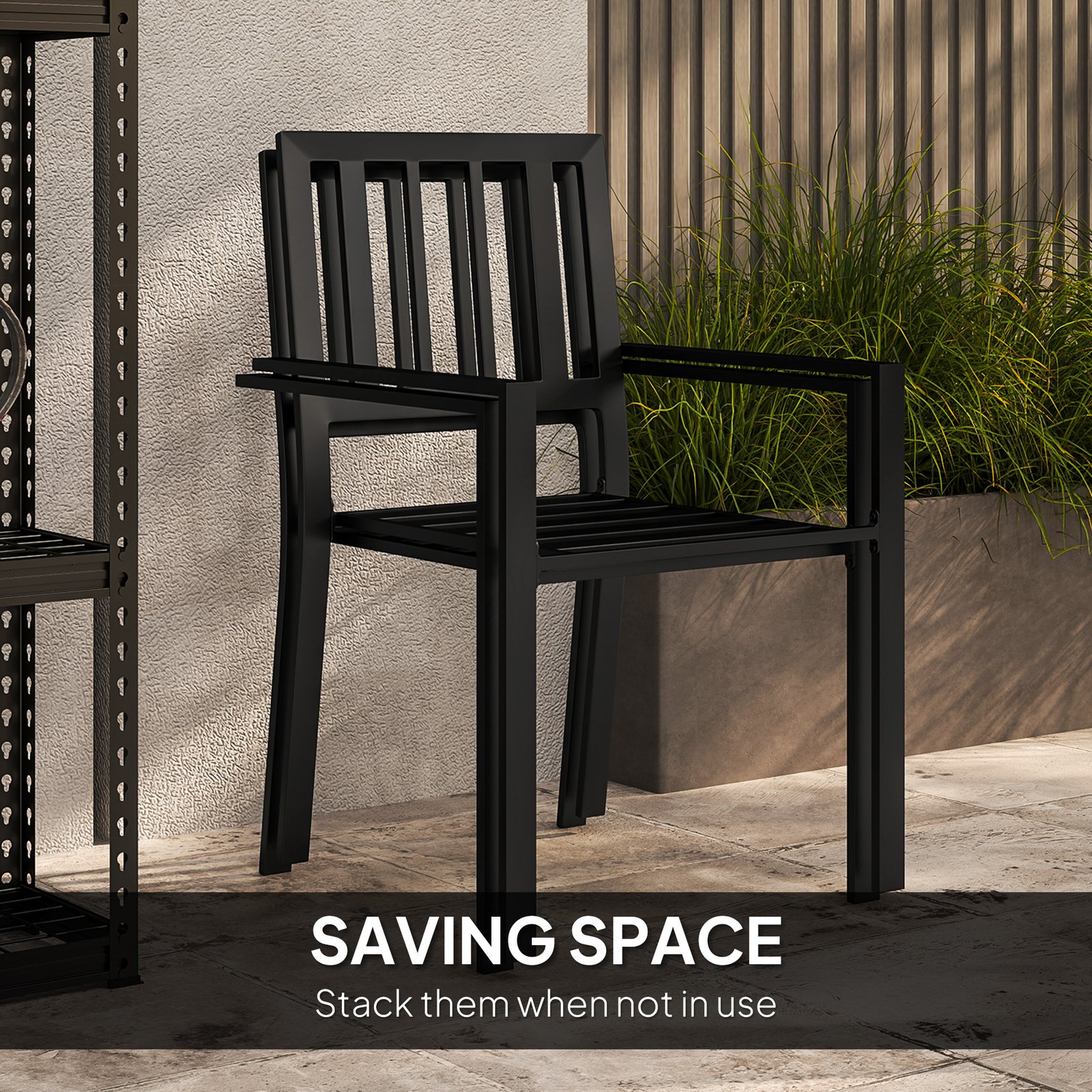 Outsunny 3 Piece Patio Bistro Set with Plastic Top, 2 Stackable Chairs, Galvanised Steel Frame, Grey - Image 4