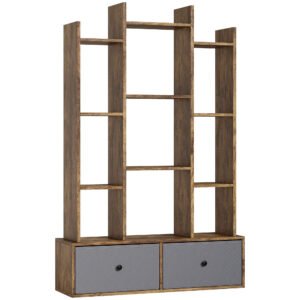 HOMCOM 12 Shelf Storage Unit, with Drawers - Brown