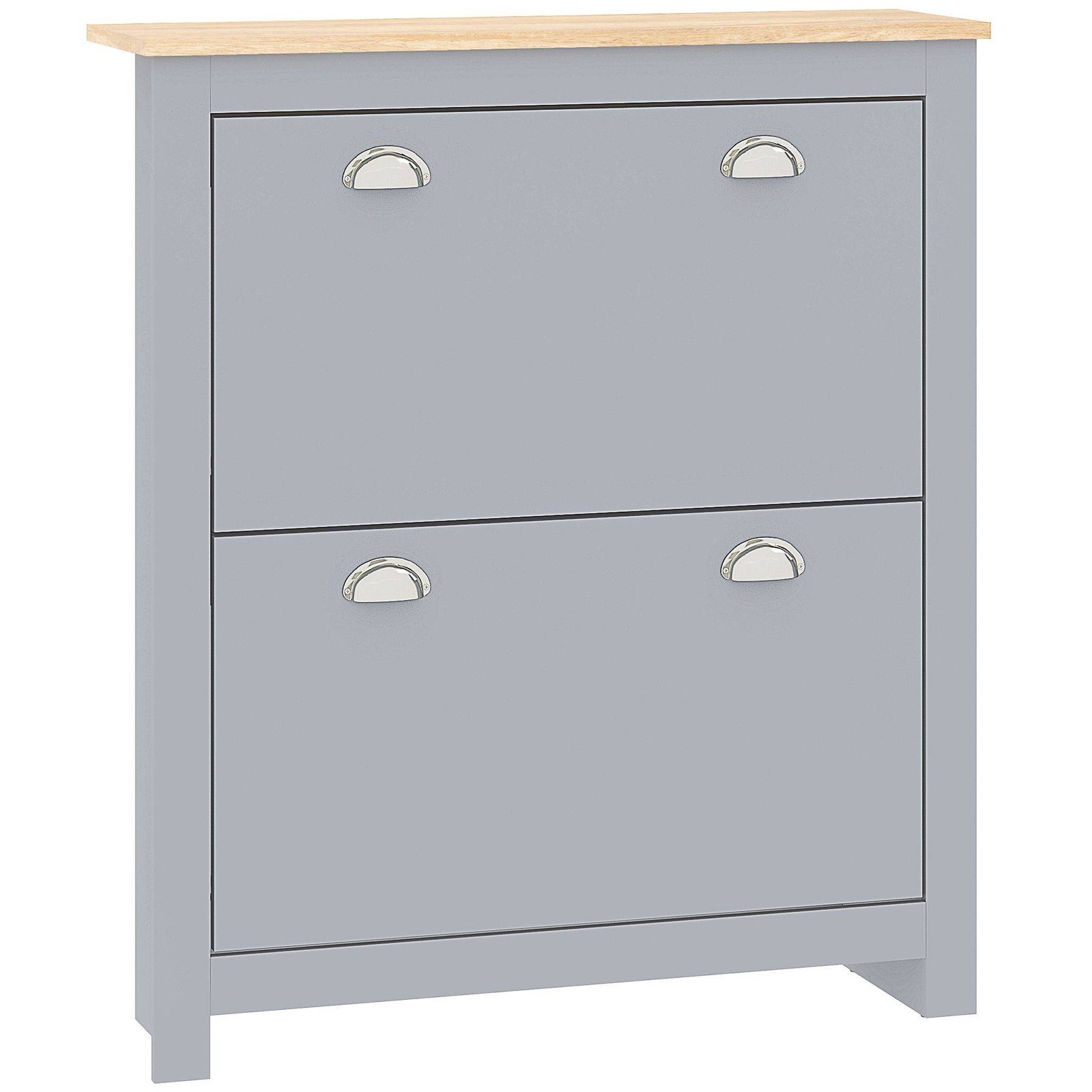 HOMCOM 2 Drawer Shoe Cabinet Modern Narrow Shoe Cupboard Hallway Wooden Storage Organiser with Flip Doors Adjustable Shelf for 6-12 Pairs, Grey