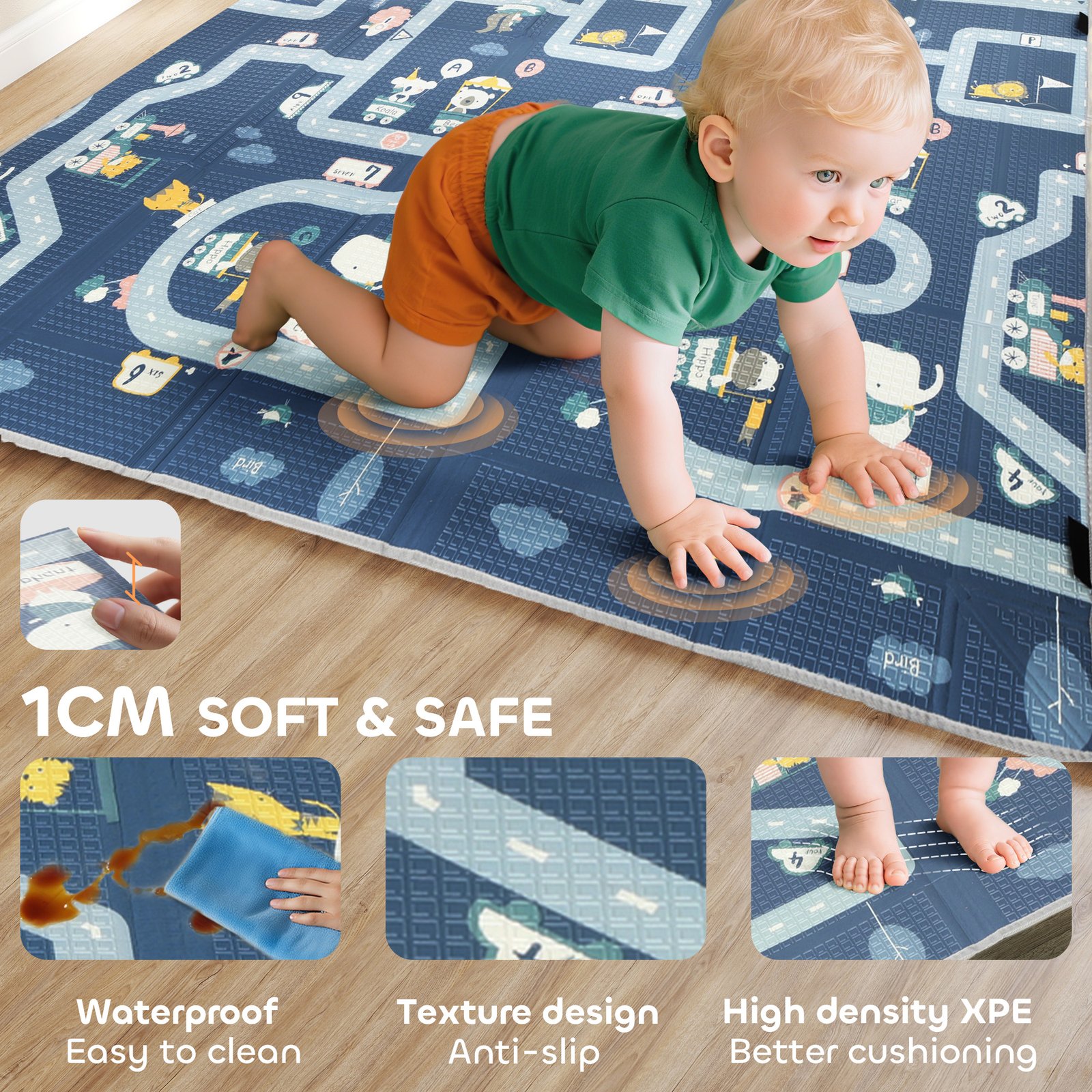 AIYAPLAY Foldable Baby Play Mat, Baby Playpen, Reversible Foam Playmat, Floor Mats for Toddlers, Traffic and Grey Diamond Theme - Image 7