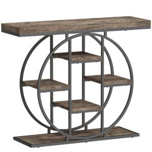 HOMCOM Industrial Console Table with Storage Shelves - Rustic Brown