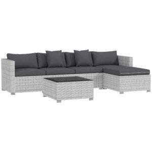 Outsunny 6 Pieces Rattan Corner Sofa Set – Mixed Grey