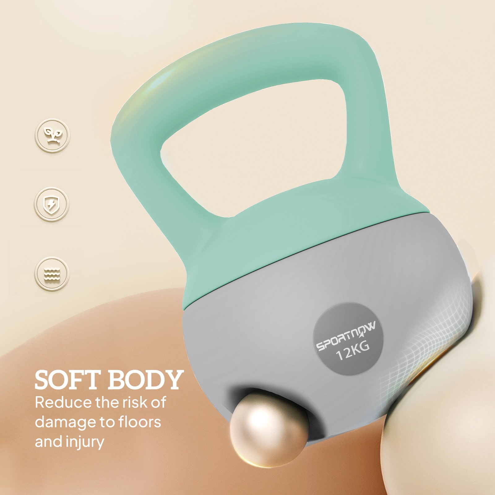 SPORTNOW 12KG Soft Kettlebell, Kettlebell with Non-Slip Handle for Home Gym, Weight Lifting, Strength Training, Green/Grey - Image 4