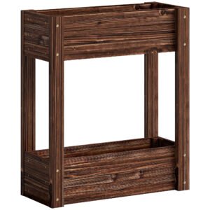 Outsunny 2-Tier Wooden Raised Planter, Raised Garden Bed on Legs with Drainage Holes and Bed Liner, Elevated Garden Planter