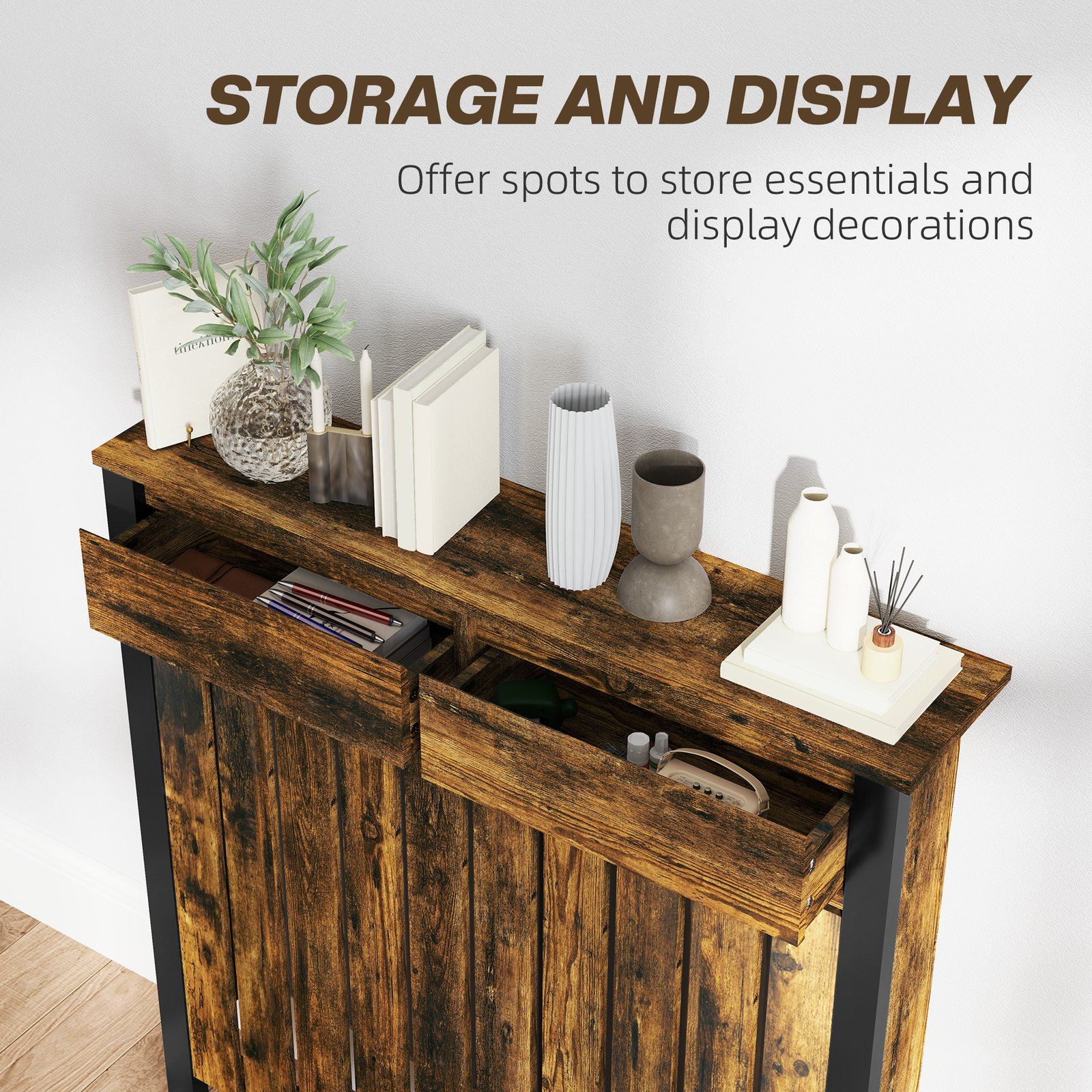 HOMCOM 93 x 88.5cm Rustic-Look Radiator Cover - Brown/Black - Image 4