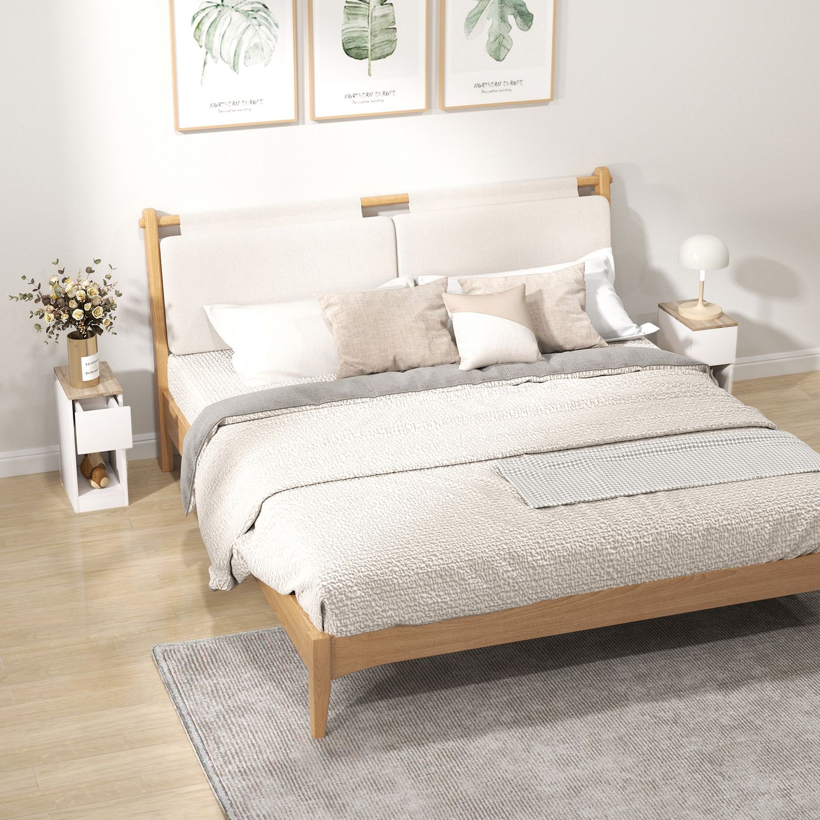 HOMCOM Set of Two Modern Storage Bedside Tables - Cream White - Image 2