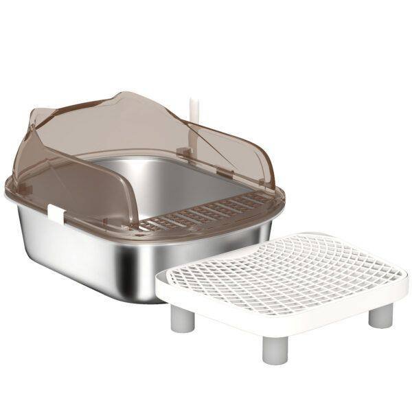 PawHut Stainless Steel Litter Box with Lid, High Wall Sided Enclosure, Pedal, Scoop, Non-Sticky, Anti-Leakage, Easy Cleaning PawHut Stainless Steel Litter Box with Lid, High Wall Sided Enclosure, Pedal, Scoop, Non-Sticky, Anti-Leakage, Easy Cleaning