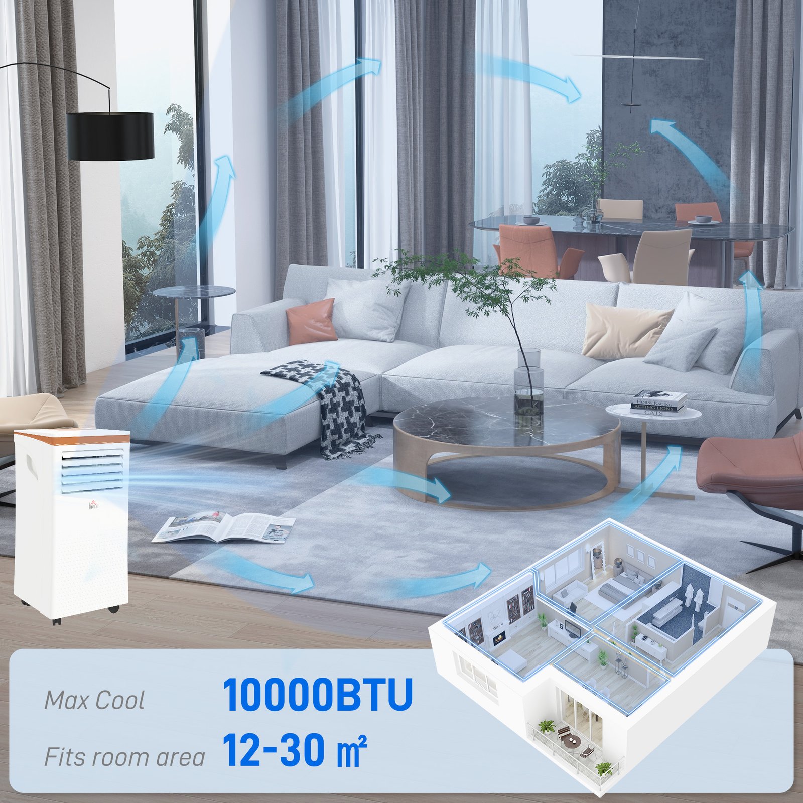 HOMCOM Portable Air Conditioner 10000 BTU, 4-in-1 Air Conditioning Unit with Cooling, Fan, 19.2L/Day Dehumidifier & Sleep Mode, LED Display, Remote Control, 24H Timer, Window Kit for Rooms up to 30? - Image 5