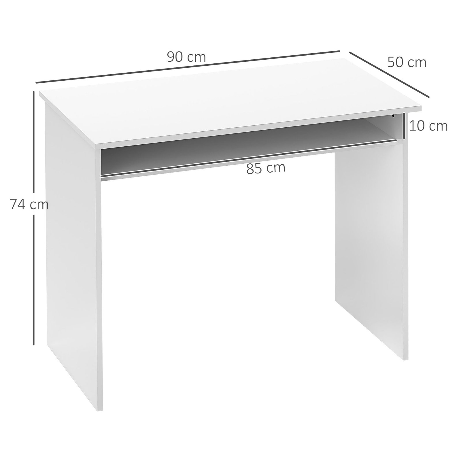 HOMCOM 90 x 50cm Computer Table, Modern Home Office Desk, Small Writing Desk with Storage Shelf, High Gloss White - Image 3