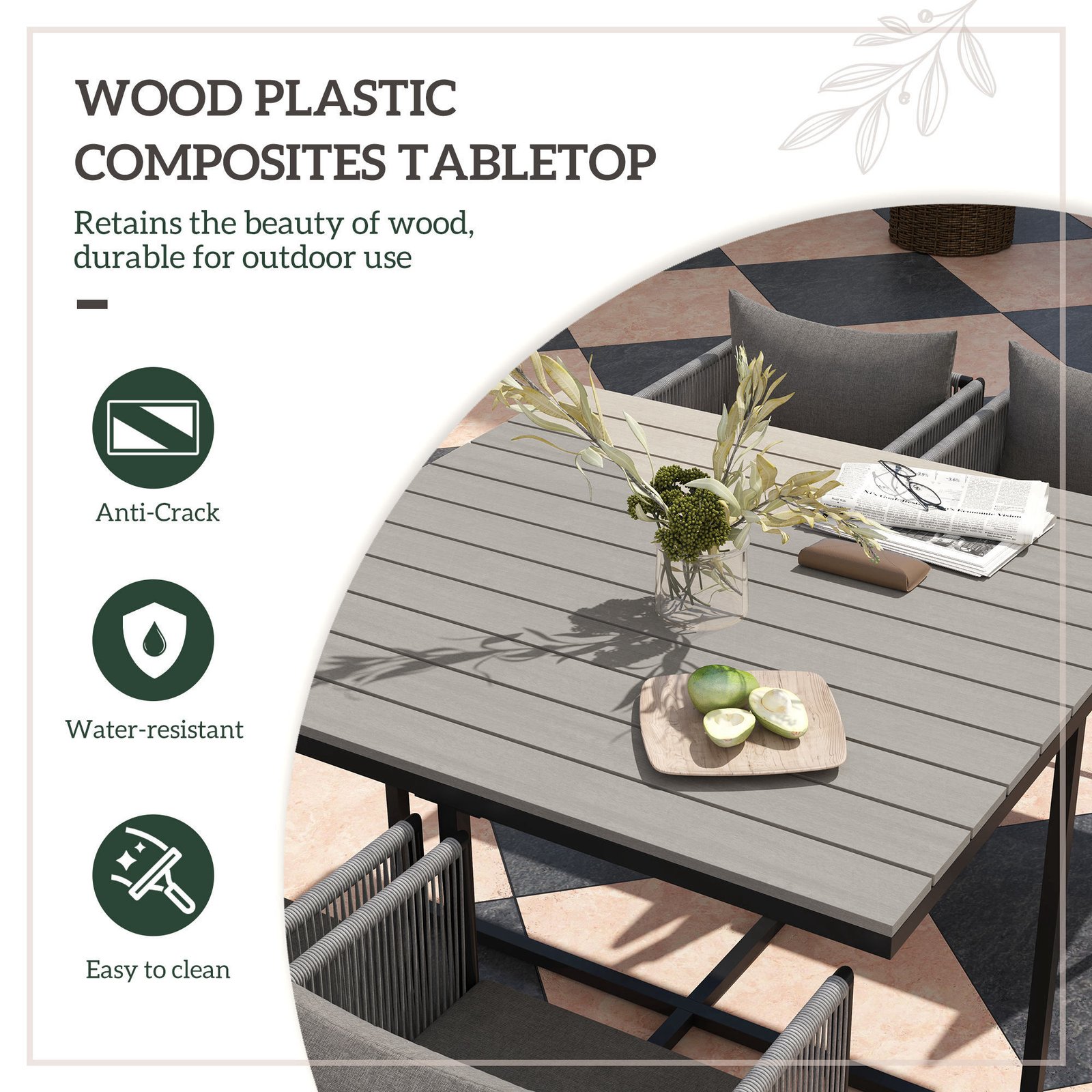 Outsunny 4 Seater Rattan Cube Garden Furniture Set, Rattan Dining Set with Cushions, Outdoor Dining Table and Chairs with Rectangular Wood Grain Plastic Top Table for Patio, Balcony, Grey - Image 6