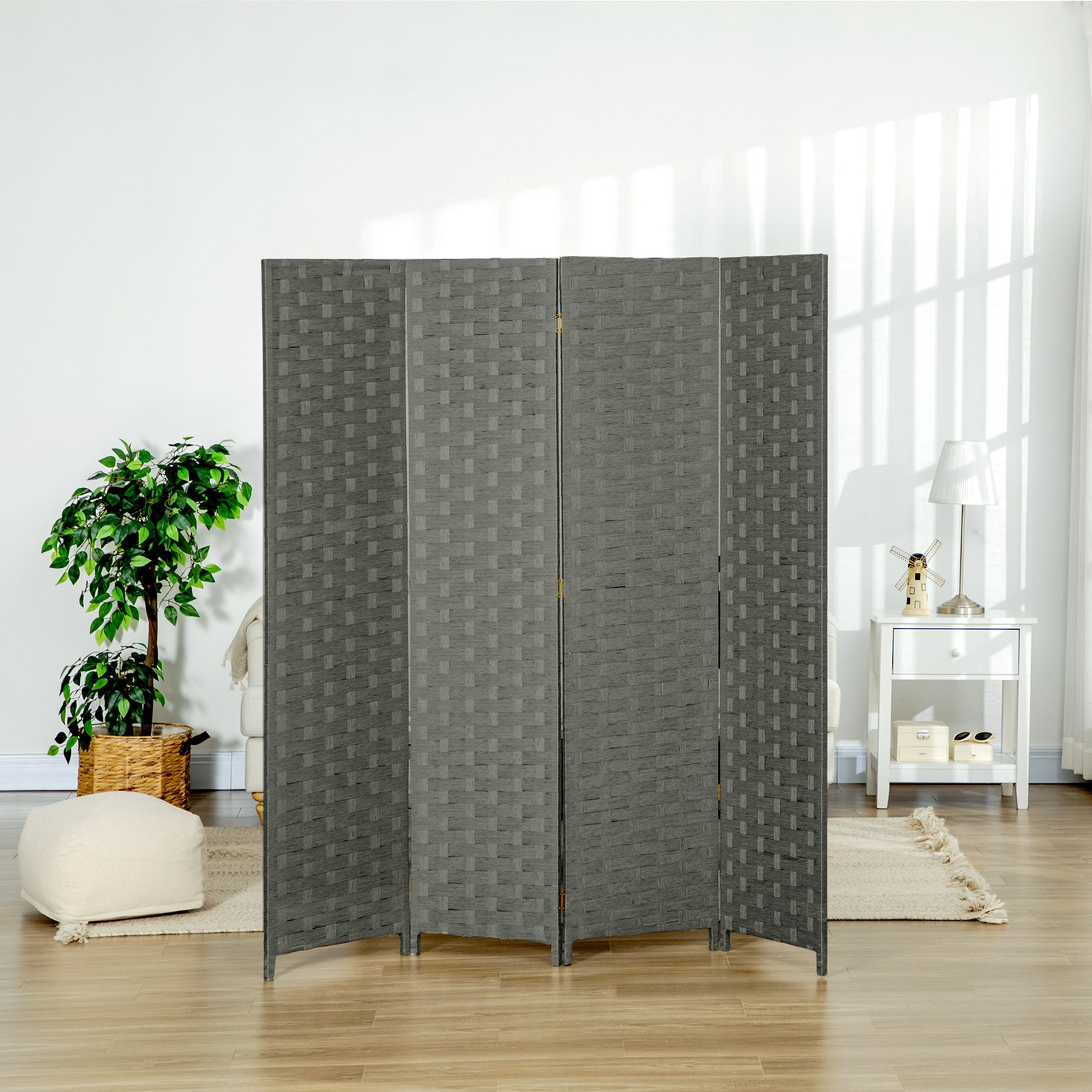 HOMCOM 4-Panel Room Dividers, Wave Fibre Freestanding Folding Privacy Screen Panels, Partition Wall Divider for Indoor Bedroom Office, 170 cm, Grey - Image 7