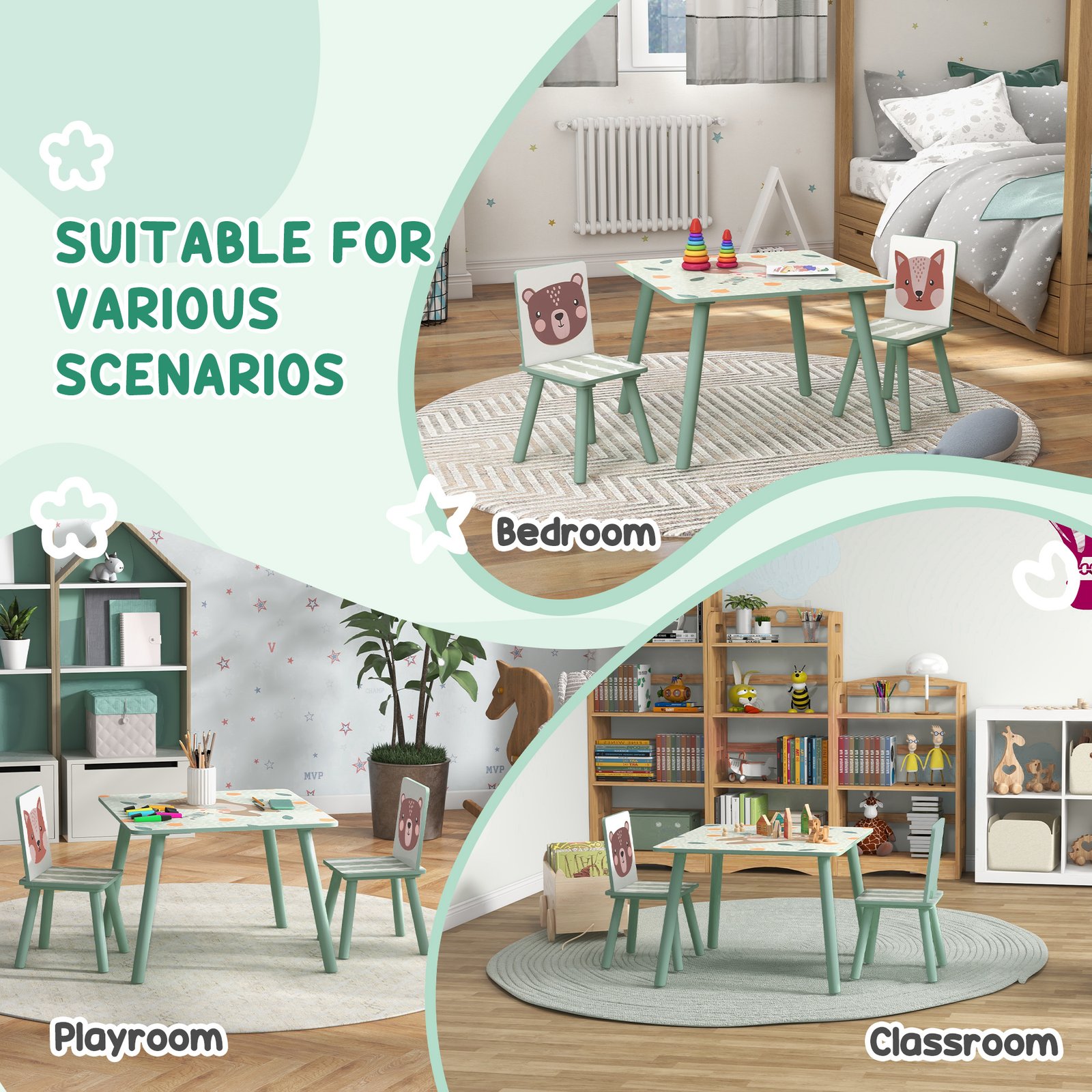 ZONEKIZ Kids Table and Chair Set and Kids Easel with Paper Roll, Storage Baskets, Kids Activity Furniture Set, Green - Image 7