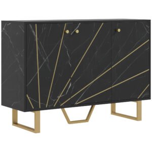 HOMCOM Sideboard Storage Cabinet, Modern Storage Cupboard with Adjustable Shelves and Metal Legs for Living Room, Kitchen, Dining Room, Entryway, Black Marble Tone