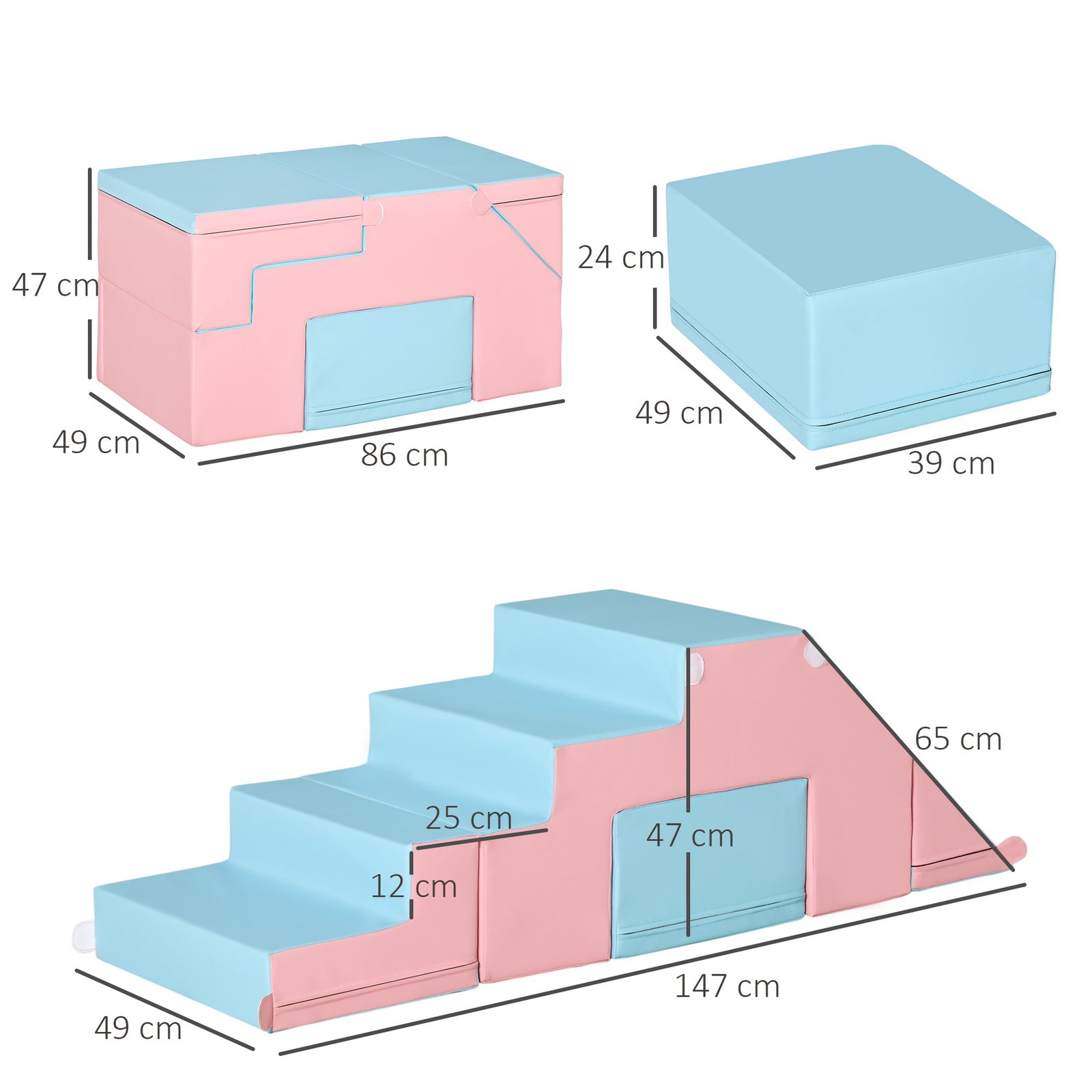 HOMCOM 2-piece Soft Play Set, Baby Foam Climber Block for Toddler 1-3 Years, Pink Blue - Image 3
