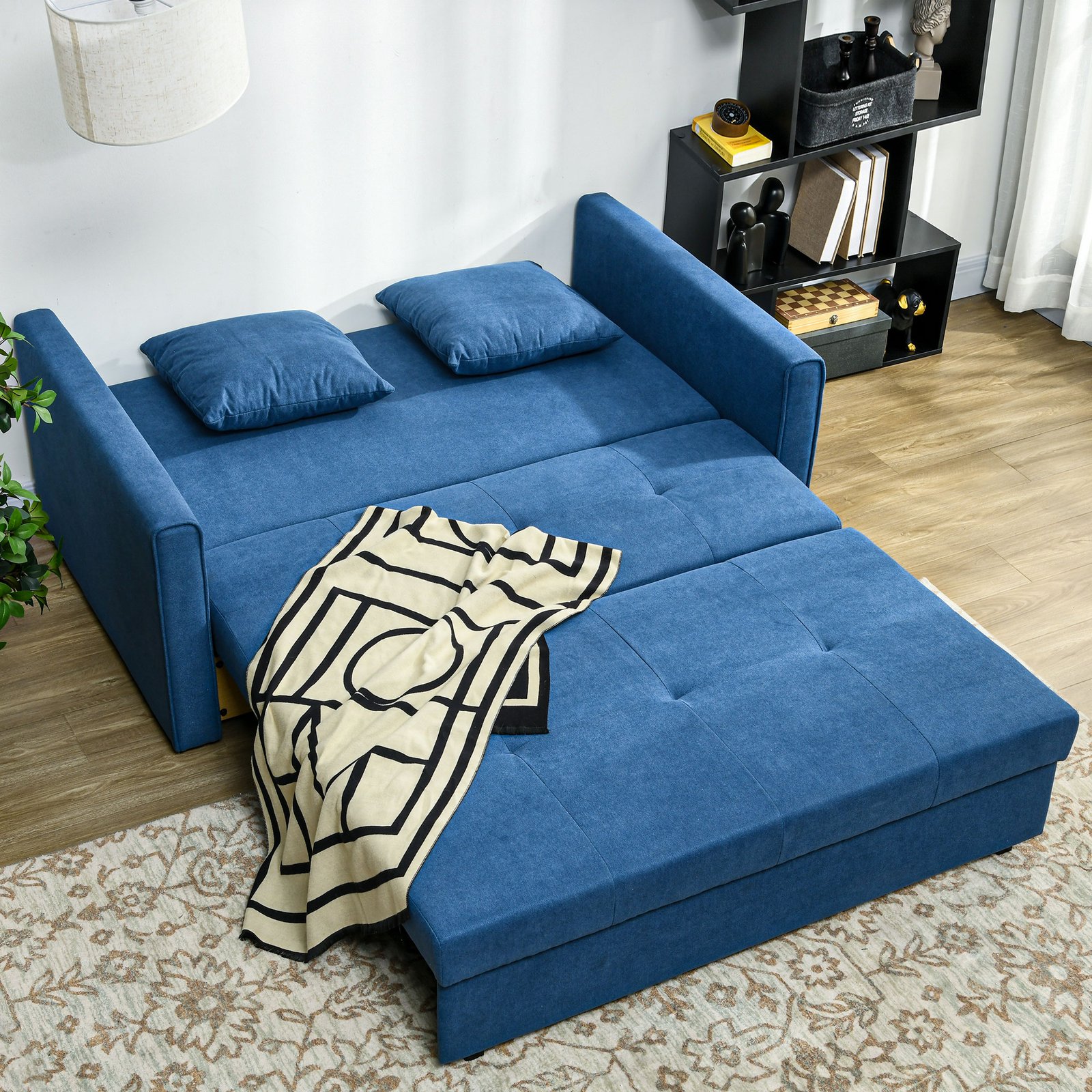 HOMCOM 2 Seater Sofa Bed with Hidden Storage, Pull Out Convertible Bed Settee, Modern Snow Flannel Loveseat Sofa Sleeper with 2 Cushions for Living Room, Guest Room, Deep Blue - Image 7