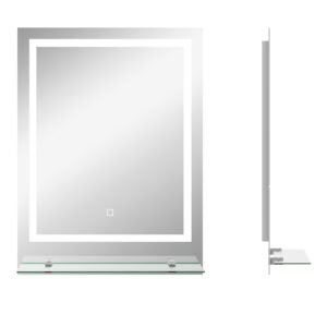 kleankin Large Vanity Mirror with Lights and Shelf, Illuminated bathroom Mirror with 3 Colour Brightness, Smart Touch, Anti-Fog