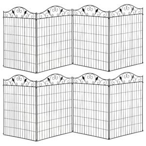 Outsunny Set of 2 Decorative Garden Fence, 8 Panels Metal Picket Fence, Versatile Shapes for Patio Lawn, 365cm x 112cm, Black