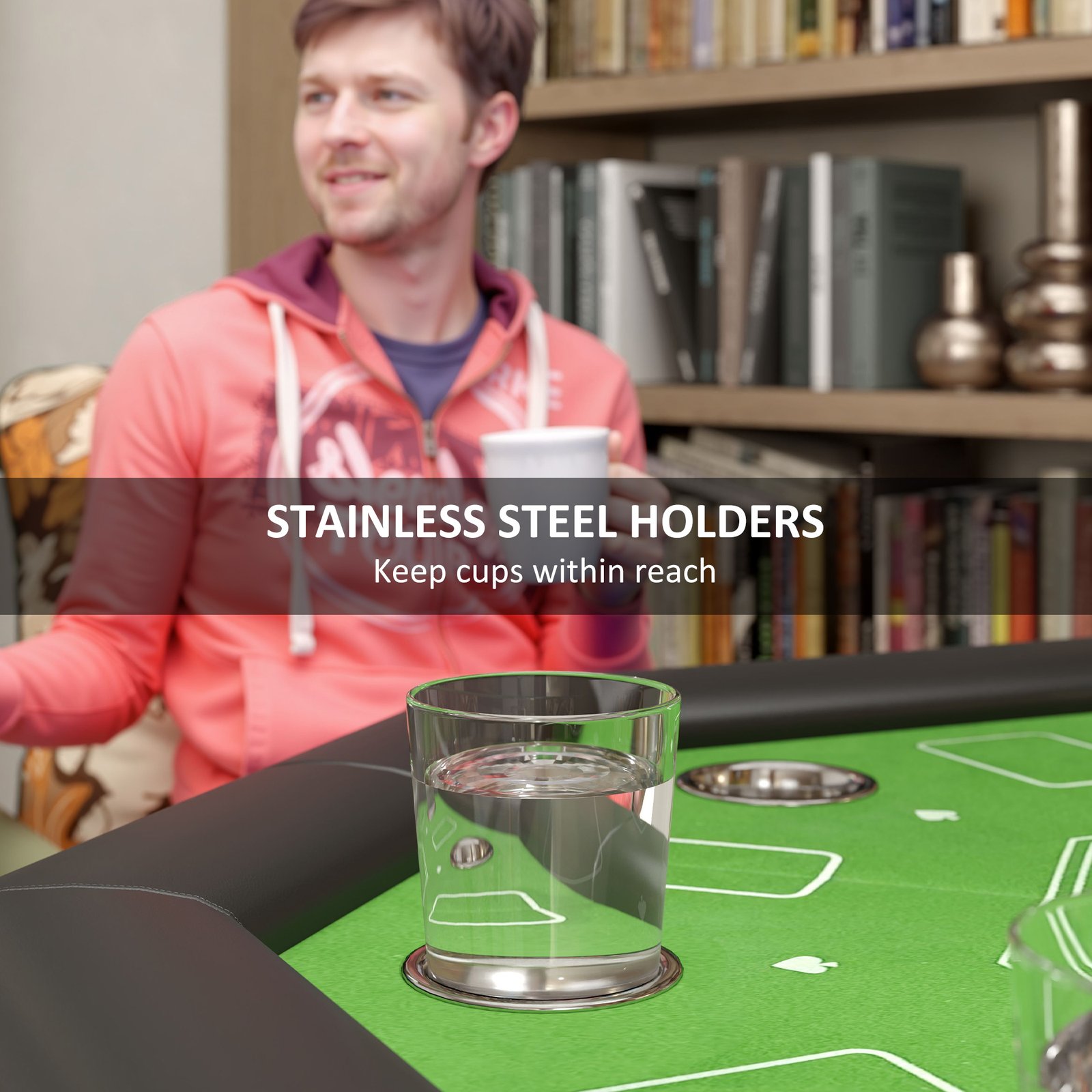SPORTNOW 8 Player Folding Poker Table, Portable Octagon Blackjack Table with Cup Holders, Padded Edge, Green - Image 6