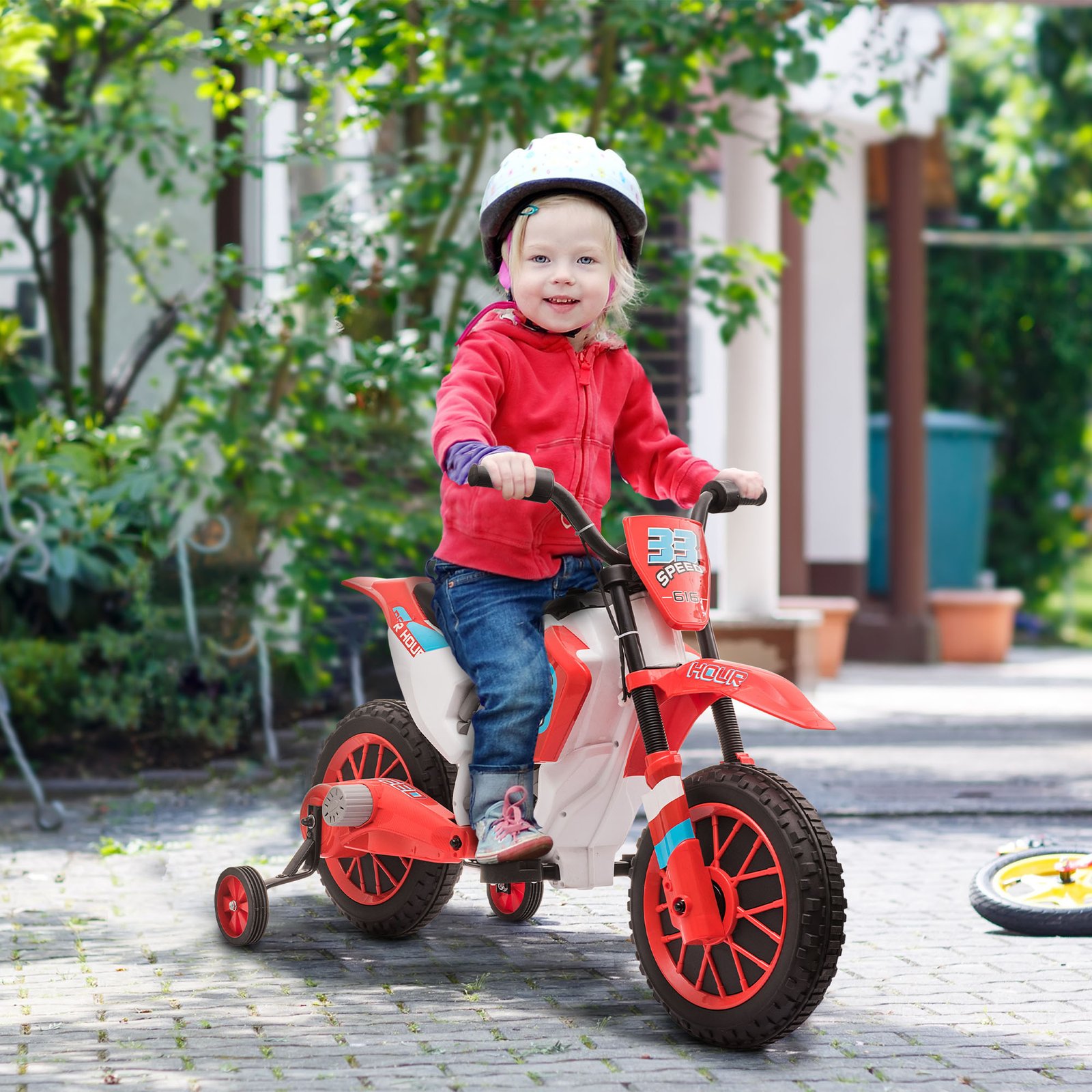 HOMCOM 12V Kids Electric Motorcycle Ride-On, with Training Wheels, for Ages 3-6 Years - Red - Image 2