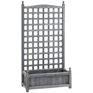 Outsunny Garden Planters with Trellis for Climbing Vines, Wood Raised Beds for Garden, Flower Pot, Indoor Outdoor, Grey