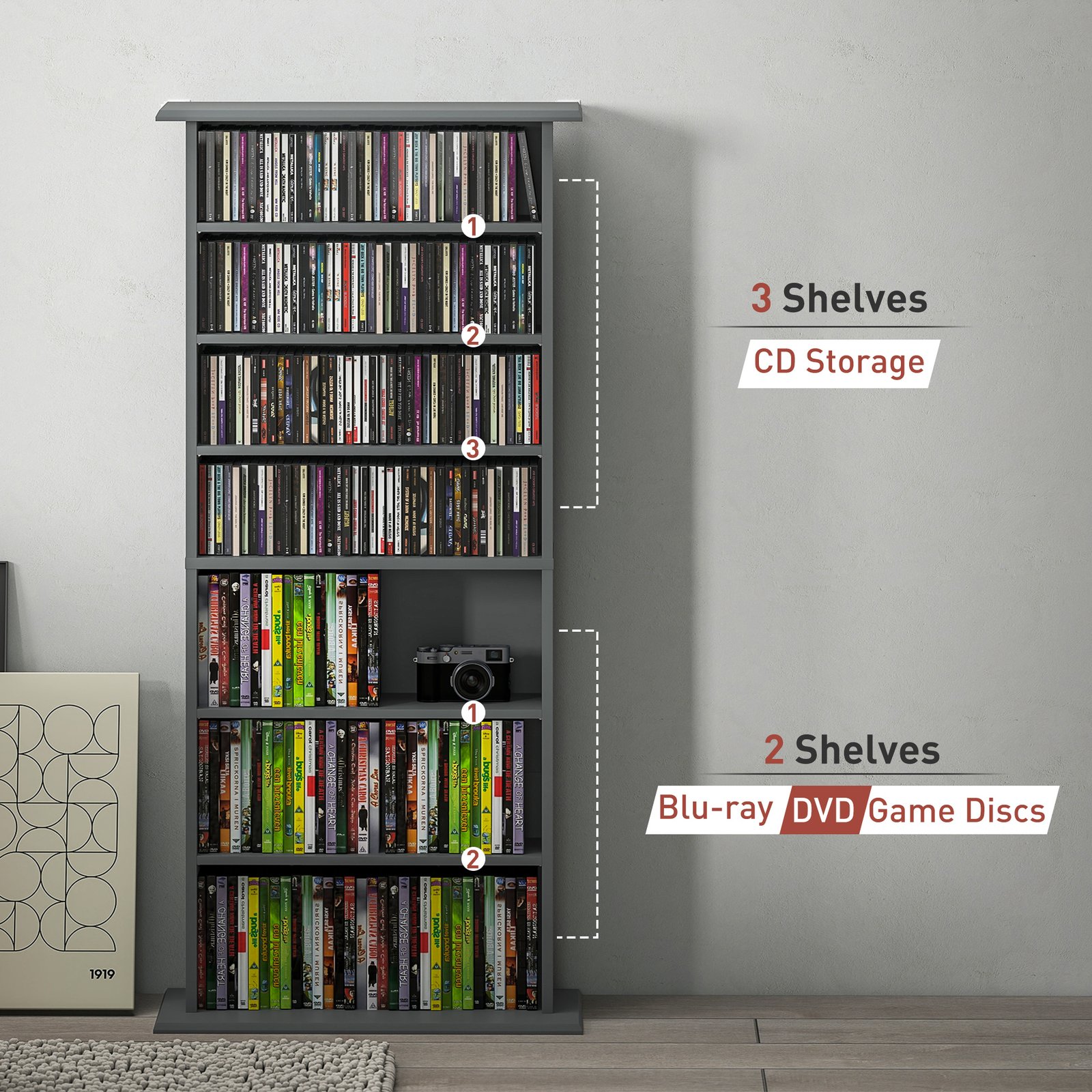 HOMCOM 360 CD Storage Unit - Grey - Image 8