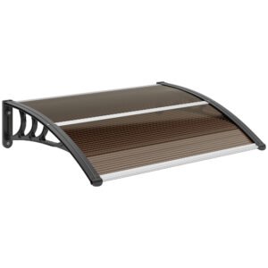 Outsunny Front Door Canopy Outdoor Awning Aluminium Rigid Plastic Polycarbonate Rain Shelter UV Water Rain Resistant 100 x 75cm Brown