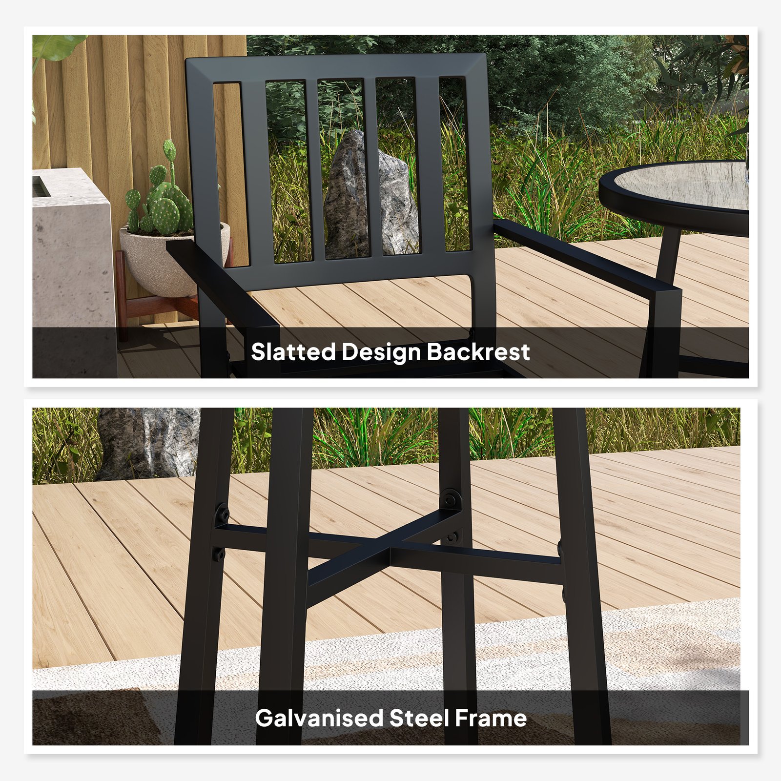 Outsunny 3 Piece Patio Bistro Set with Plastic Top, 2 Stackable Chairs, Galvanised Steel Frame, Grey - Image 6