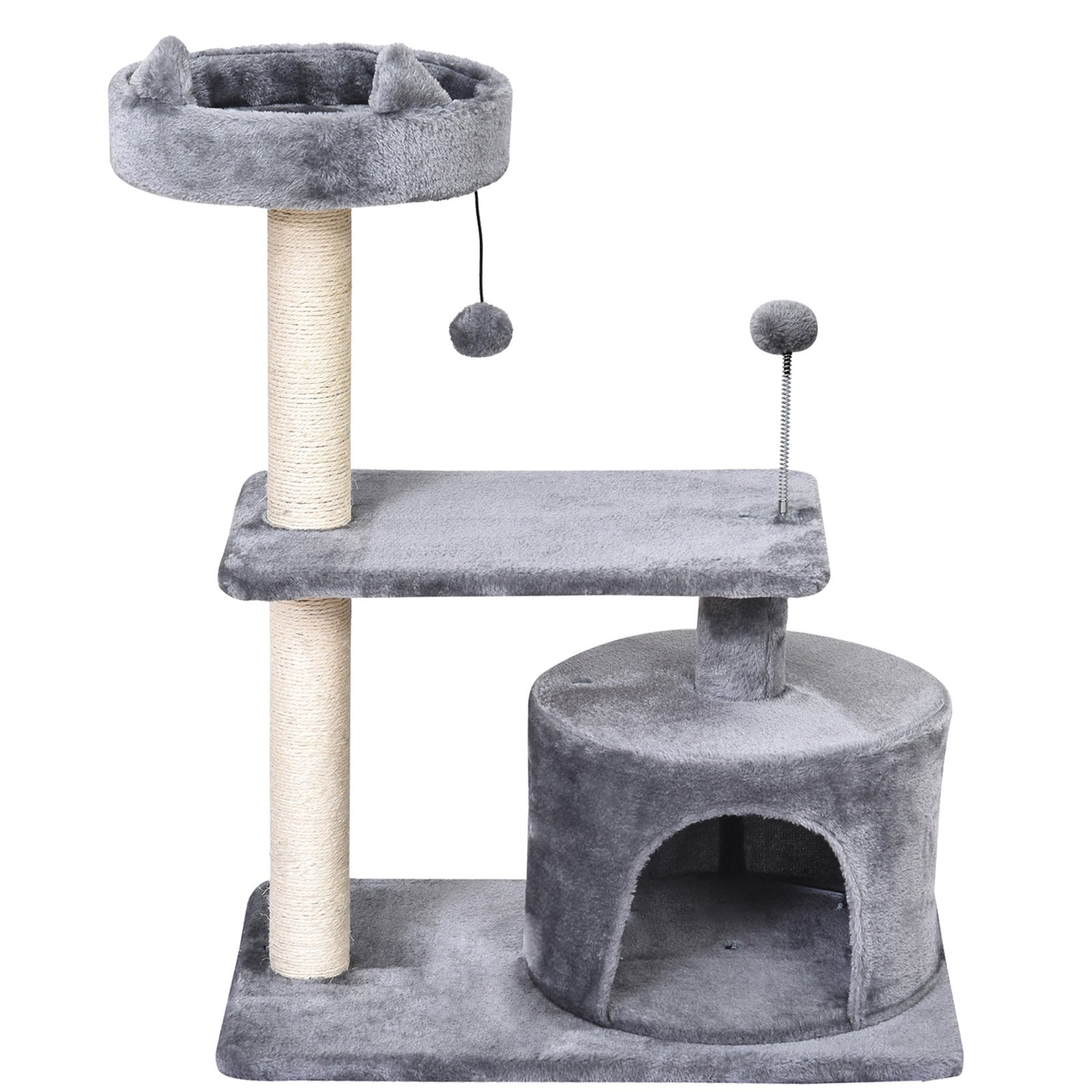 PawHut Cat Tree for Indoor Cats with Scratching Post Climbing Tower Kitty Activity Centre Condo Perch Jumping Platforms Grey 60L x 40W x 81H cm - Image 8