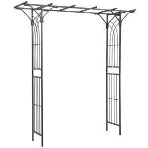 Outsunny 210cm Decorative Metal Garden Trellis Arch with Durable Steel Tubing & Elegant Scrollwork, Great for Weddings, Dark Gre