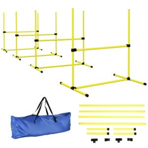 PawHut 4 Pieces Dog Agility Training Equipment, Adjustable Height Jumps Hurdle with Carrying Bag for Outdoor, Yellow