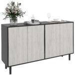 HOMCOM Kitchen Sideboard Storage Cabinet for Living Room with Adjustable Shelves 4 Doors and Pine Wood Legs Black HOMCOM Kitchen Sideboard Storage Cabinet for Living Room with Adjustable Shelves 4 Doors and Pine Wood Legs Black