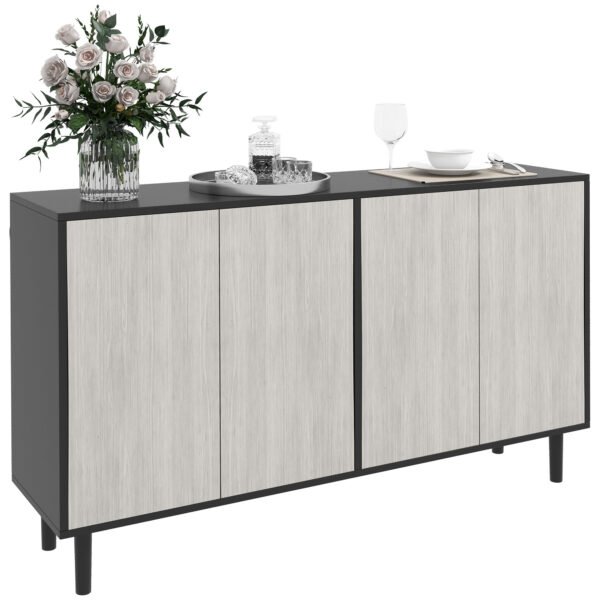 HOMCOM Kitchen Sideboard Storage Cabinet for Living Room with Adjustable Shelves 4 Doors and Pine Wood Legs Black HOMCOM Kitchen Sideboard Storage Cabinet for Living Room with Adjustable Shelves 4 Doors and Pine Wood Legs Black