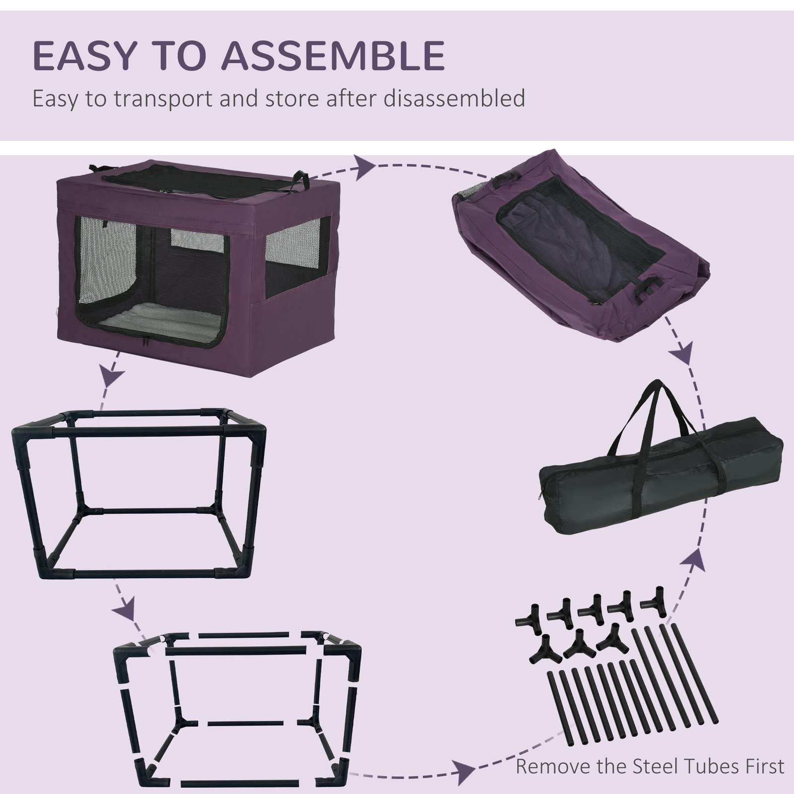 PawHut 80cm Pet Carrier, with Cushion, for Small and Medium Dogs - Purple - Image 7