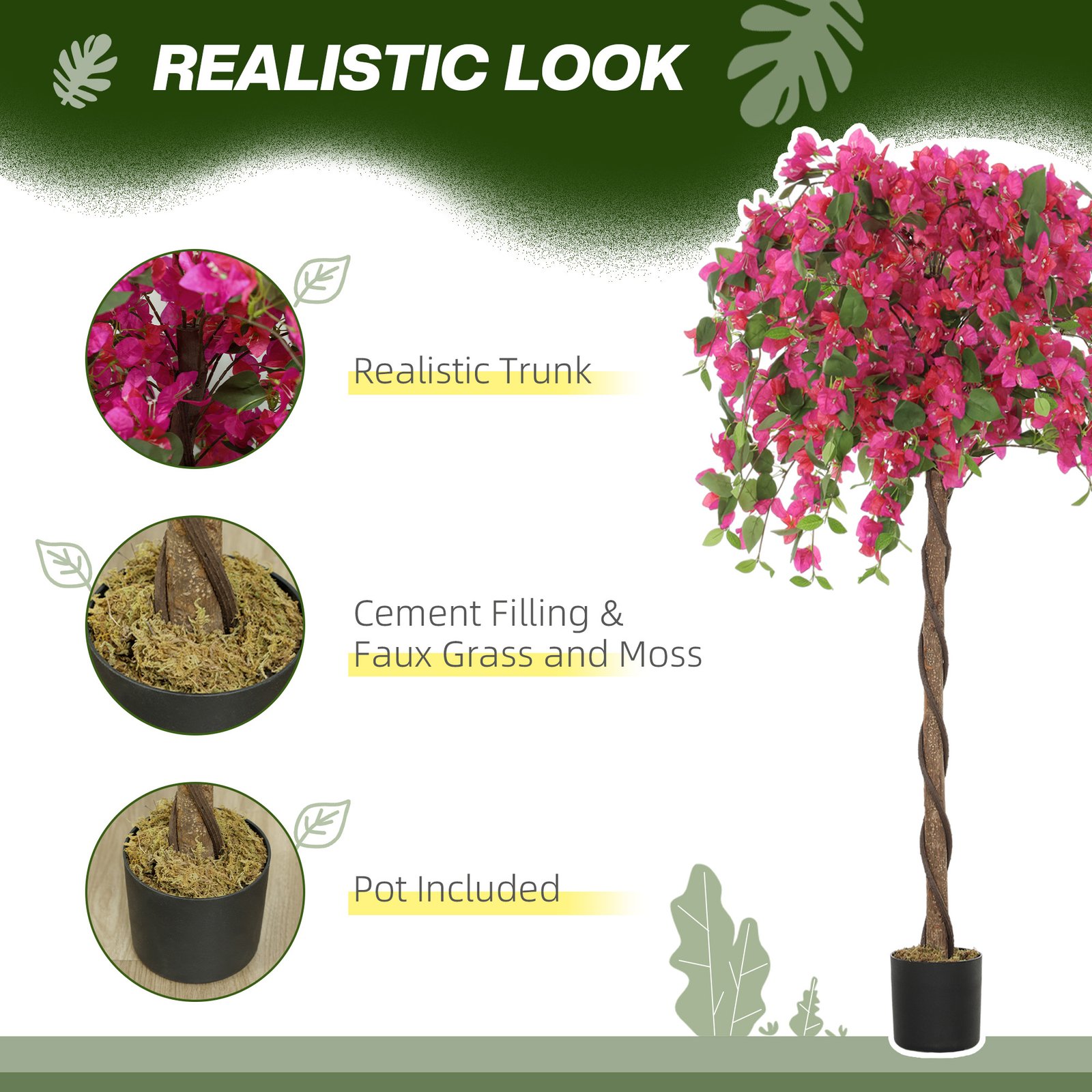 HOMCOM Artificial Plants Murraya, 120 cm Artificial Blossom, Fake Plants in Pot, Large Red Artificial Tree with Flowers for Home House Office Garden Decoration (2 Pack) - Image 4