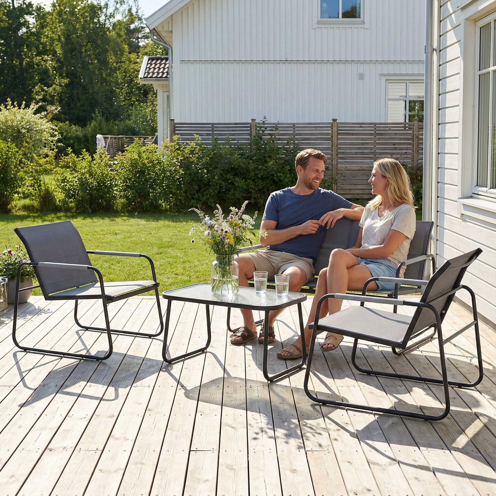Outsunny 4 Piece Garden Furniture Set, Garden Sofa Set with Loveseat, 2 Armchairs, Tempered Glass Table for Balcony, Grey - Image 8