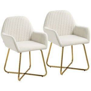 HOMCOM Modern Arm Chair Set of 2 Upholstered Accent Chair with Metal Base for Living Room Cream White